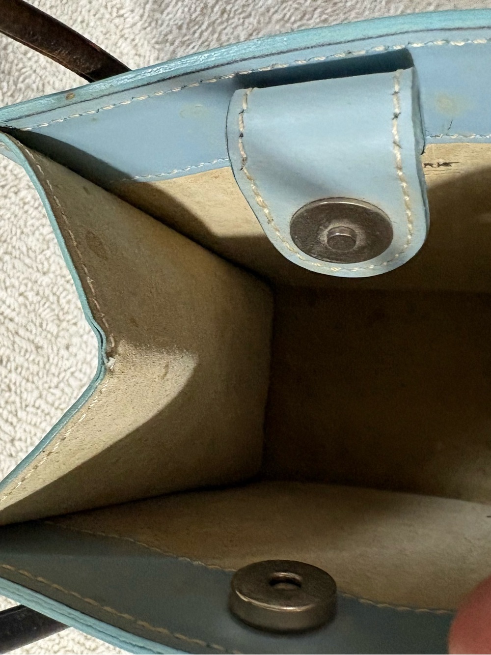 VINTAGE Y2k DOONEY & BOURKE Blue Leather MINI PARASOLE Tote DESIGNER Bag PURSE - Picture 4 of 4